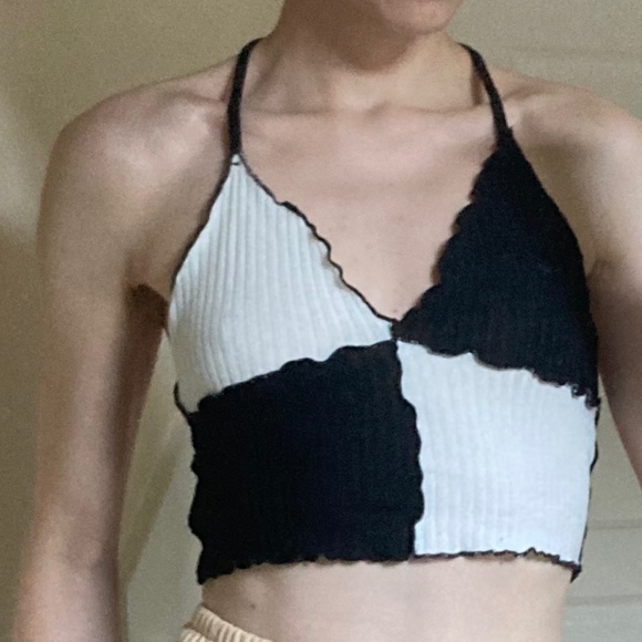 Crop top bundle – 2 tops (corset-like knit halter + tie front blouse) - Picture 2 of 3